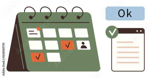Calendar displaying tasks and marked events with a checklist indicating task completion. Ideal for time management, event planning, scheduling, productivity, organization, reminders, and deadlines