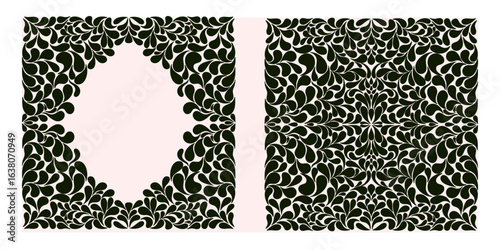 Decorative frame and border in folk style. Vector design. Elegant decorative frame and border elements in baroque style. Includes corner elements, rectangular frame and central ornament
