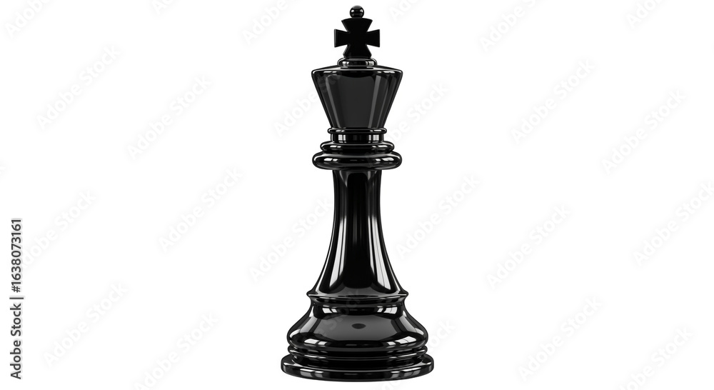 Obraz premium Glossy Black King Chess Piece | High-Resolution 3D RenderShiny Black King for Chess Game | Realistic 3D Model