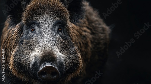 Wallpaper Mural Wild boar portrait; coarse fur texture and intense stare against a dark background Torontodigital.ca