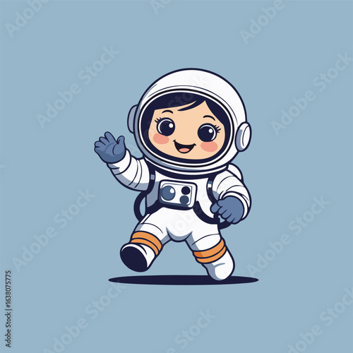 Charming astronaut happily exploring a cave filled with glowing crystals, interacting with tiny, friendly alien critters.