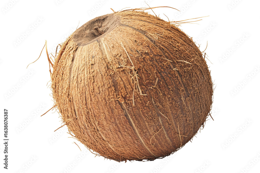 Tropical Coconut: A perfect close-up shot of a ripe, hairy coconut, its textured husk and refreshing potential. Tropical Coconut: A perfect close-up shot of a ripe, hairy coconut, its textured husk and refreshing potential.
