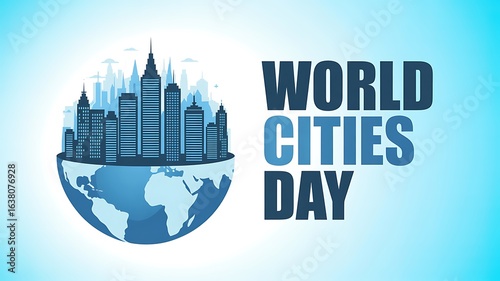 Fototapeta Naklejka Na Ścianę i Meble -  World cities day celebration with globe and cityscape illustration