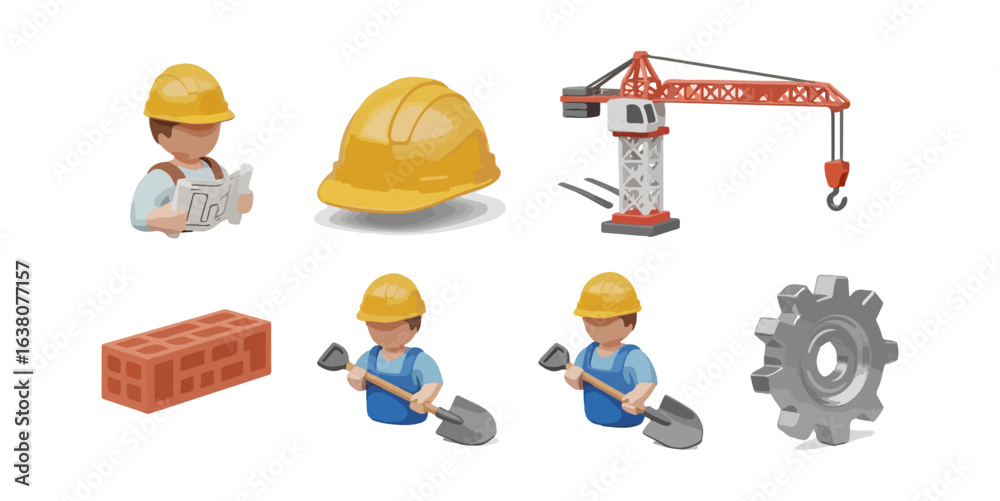 Fototapeta premium Construction workers and equipment illustration