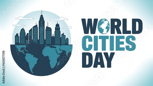 Wallpaper Mural World cities day celebration with urban skyline and globe illustration Torontodigital.ca