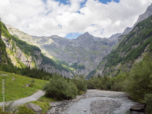 Fer-a-cheval, France - September 3rd 2024: View along the valley to the famous cirque and plain of Pelly