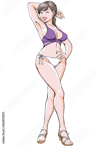 セクシーなポーズを決める水着姿の若い女性_全身グラマー.eps