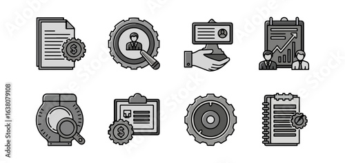 Business icons grayscale illustration