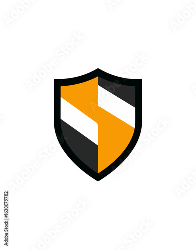 Shield graphic design in orange and black colors