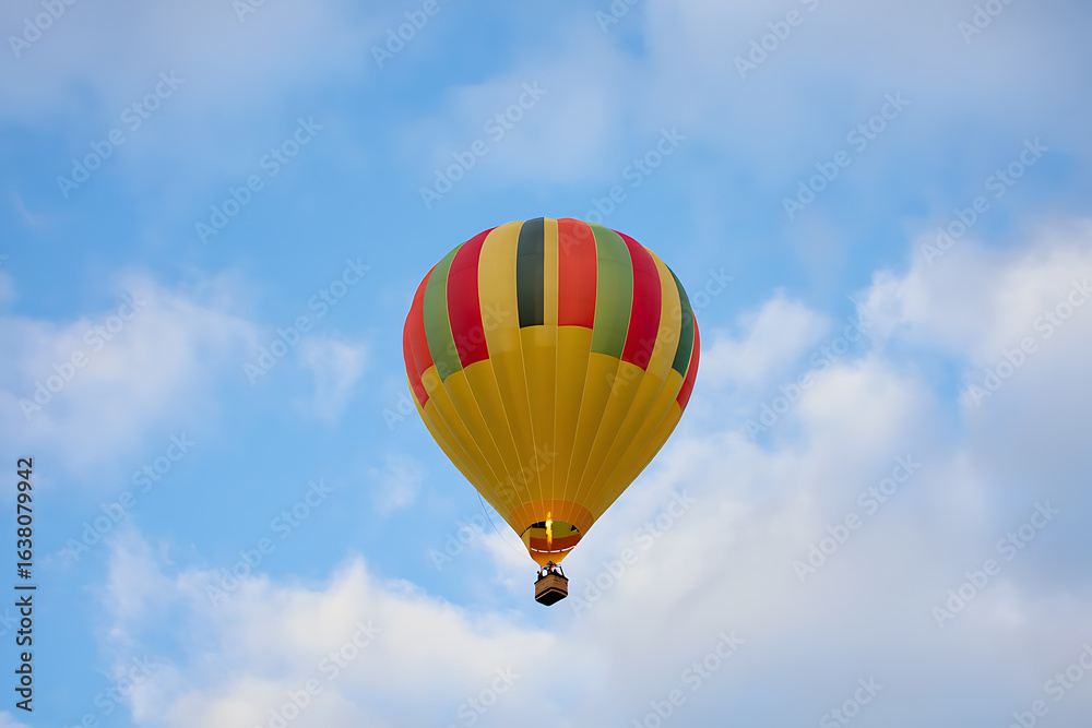 Fototapeta premium Colorful hot air balloon ascending against a blue sky