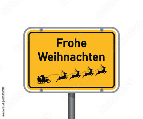 yellow traffic sign with german text merry christmas isolated vector illustration