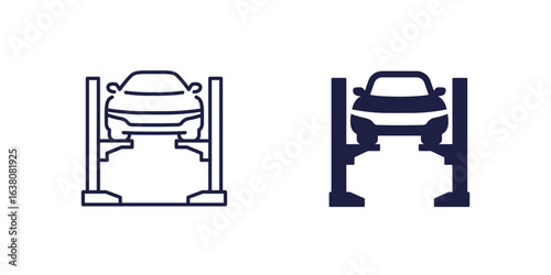 car lift or hoist icons, line and solid design