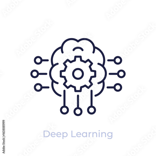 Deep Learning icon, AI and technology line design
