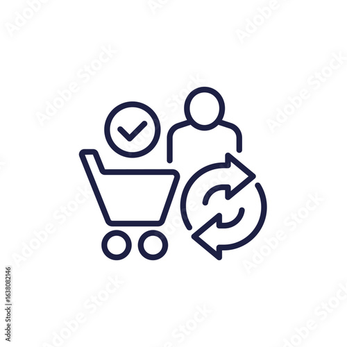repeat customer line icon with shopping cart and buyer