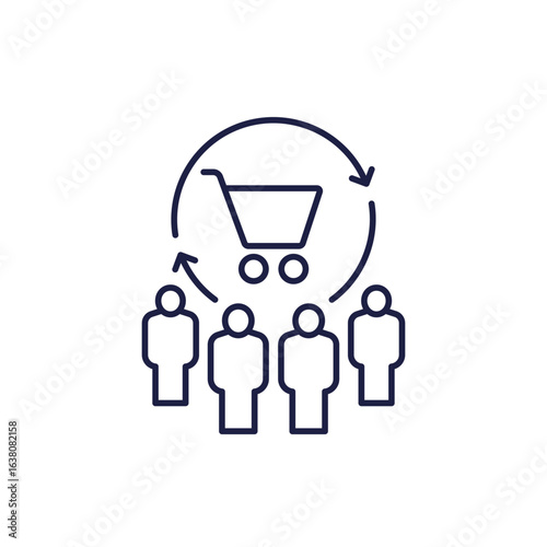 repeat customers line icon with shopping cart