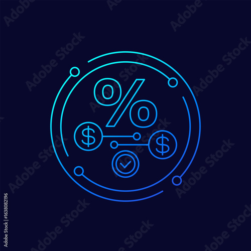 transaction fee icon, payments and money, linear design