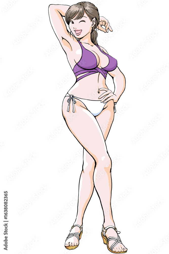 セクシーなポーズを決める水着姿の若い女性_全身グラマー