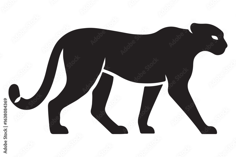 A powerful black panther silhouette walking with stealth, a minimalist vector icon of a wild jungle predator. A powerful black panther silhouette walking with stealth, a minimalist vector icon of a wild jungle predator.