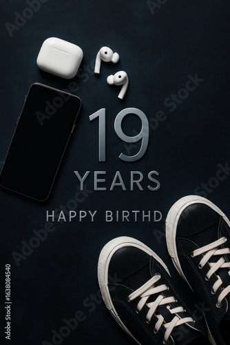 Happy birthday card for 19 years boy, modern sleek text 