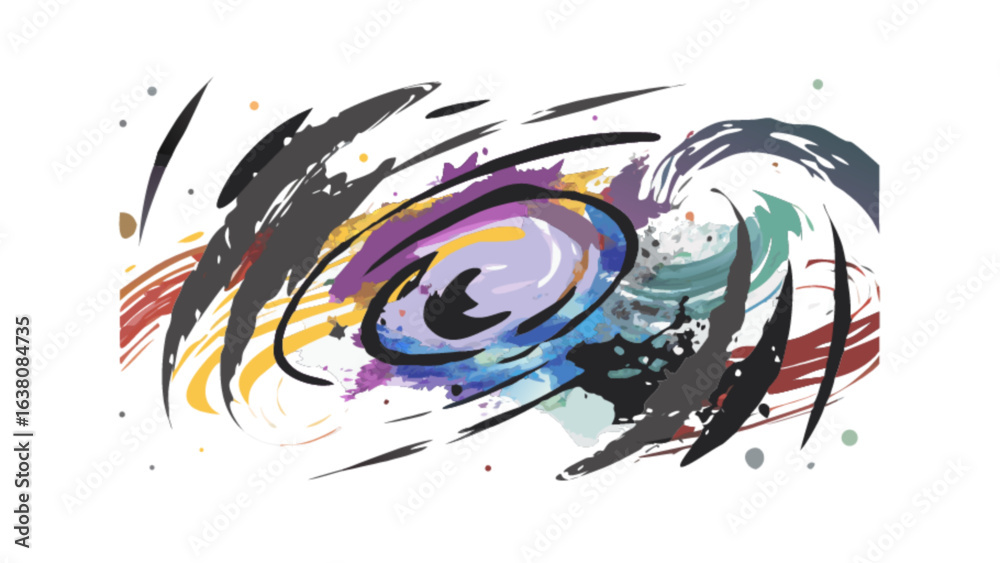 Fototapeta premium Abstract swirl of colorful paint strokes and splatters creating a dynamic and artistic composition