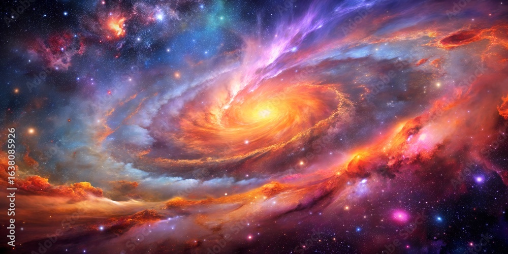 Naklejka premium Colorful Spiral Galaxy with Stars