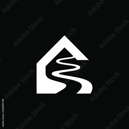 Abstract house shape with winding path inside