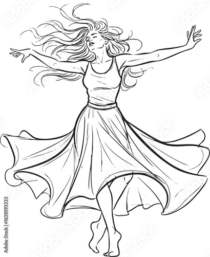 need a Dynamic Sketched dancing woman isolated on white background