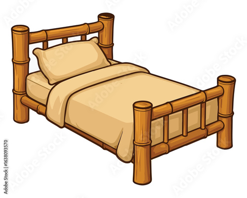 Bamboo Bed with Pillow and Blanket - Cartoon Style