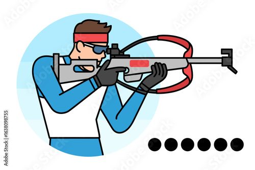 Vector Illustration of a Male Biathlete Aiming Rifle in Winter Sports Competition.