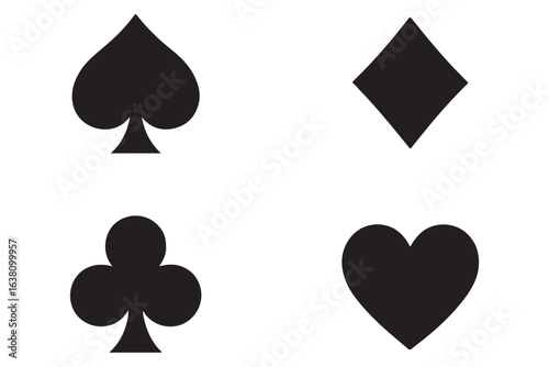 Suit deck of playing cards on white background. Hearts diamonds clubs spades sign chips. Vector illustration.