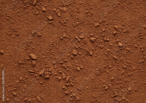 Close-Up High-Angle View of Textured Reddish-Brown Dirt Surface with Pebbles