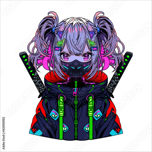 cyberpunk girl anime vector illustration