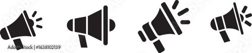 minimal black and white icon of a megaphone, symbolizing communication.