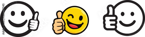 Vector icon of a smiling face with thumbs up, customer happiness .