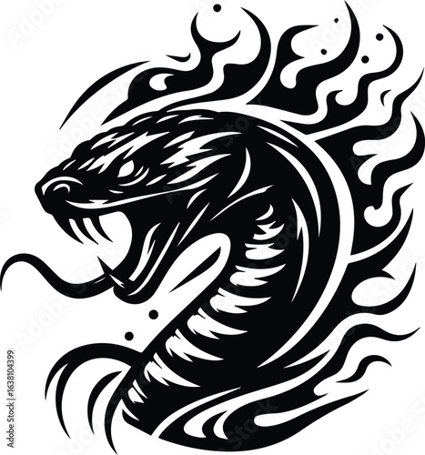 Fierce Black Cobra Snake Tribal Tattoo Design