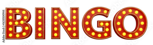 The word bingo in illuminated marquee letters, isolated on a transparent background