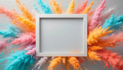 grunge frame with colorful smoke and fire effect empty space for text or photo design border background