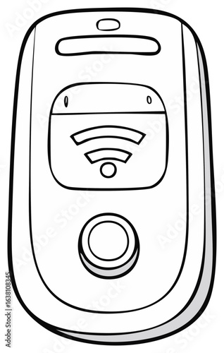 Cartoon style wi-fi button or key fob illustration, simple graphic with round shape design.