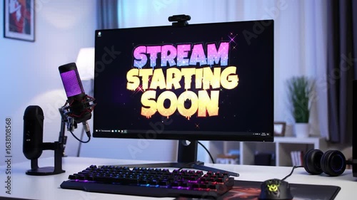 Stream Starting Soon: Gaming Setup with Vibrant Display
