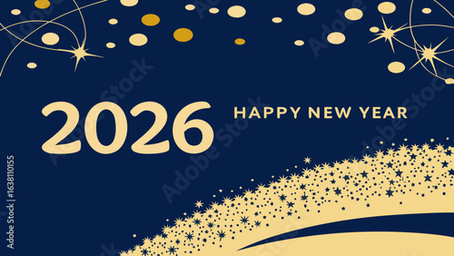 Sparkling 2026 new year celebration design featuring golden stars and glitter against a dark background, perfect for festive holiday greetings and party invitations