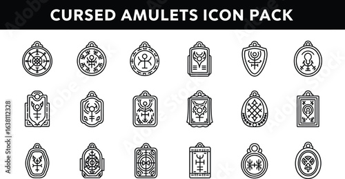 Collection of cursed amulets icon pack displaying various amulet designs