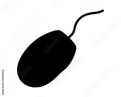 A silhouette of a computer mouse showing the curve of the wire