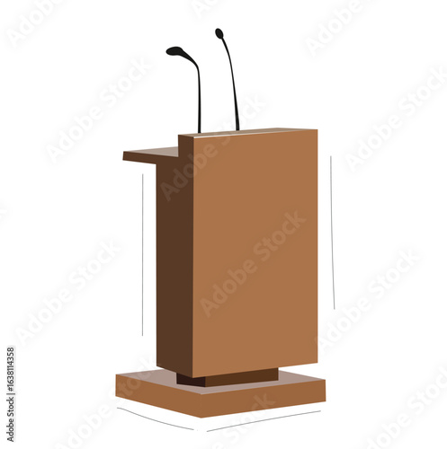 vektor Wooden podium tribune stand rostrum with microphones. speech podium