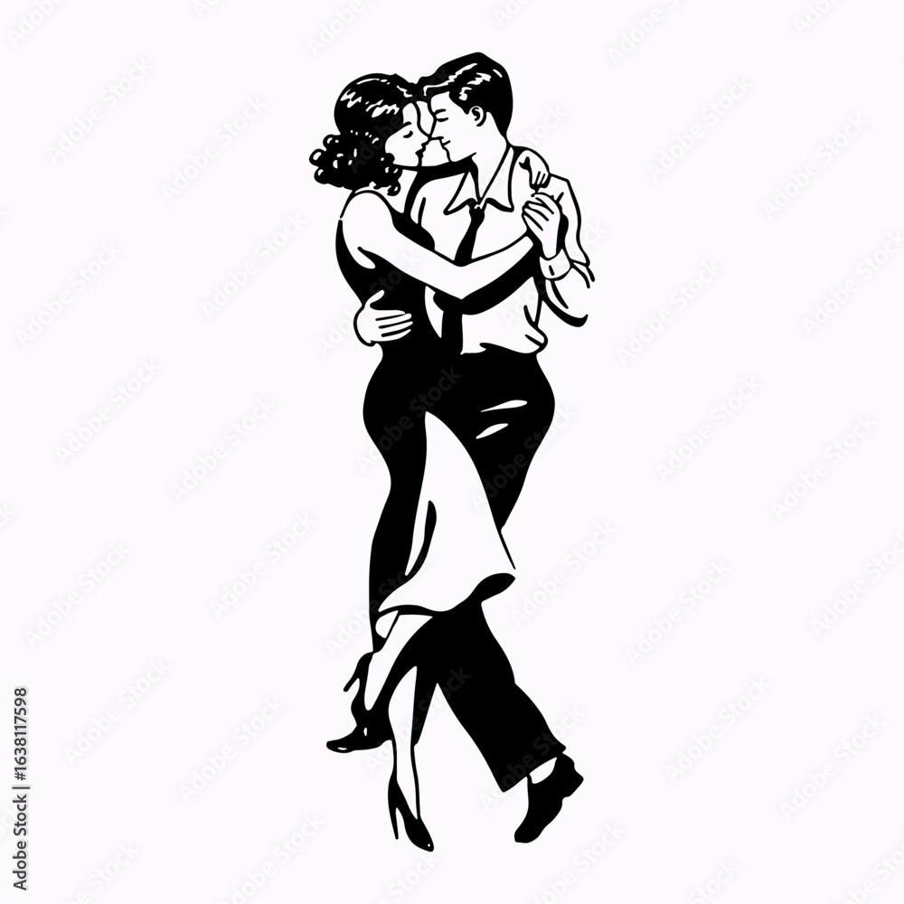 Fototapeta premium Couple Poses Simple Art, Heart Love Girl Gift, Man And Woman Couple Relationship Black Icon Concept