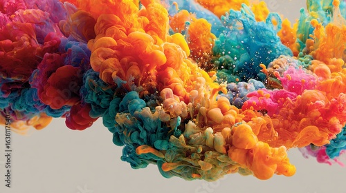 Spectacular colorful ink explosion creating a mesmerizing abstract artistic cloud formation