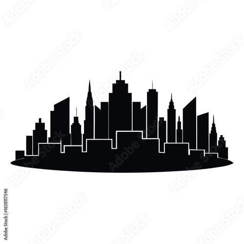 Striking city skyline silhouette perfectly reflected in calm water creating a symmetrical and modern urban landscape