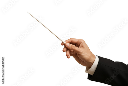 Conductor Hand Holding Baton on Black Background