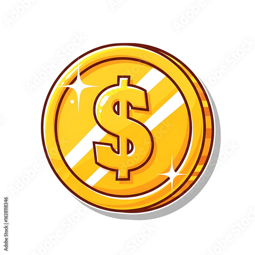 A shiny gold coin with a dollar sign isolated on white isolated on transparent background