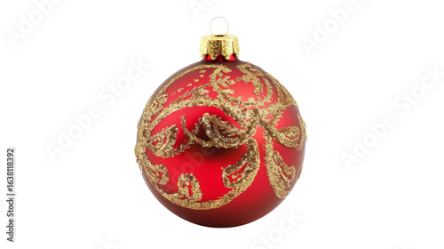A beautifully designed red Christmas ornament with intricate golden patterns, showcasing festive elegance, perfect for holiday decorations and seasonal celebrations