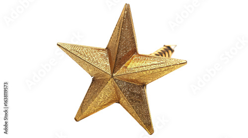 A detailed golden star ornament with intricate textures, positioned against a plain background, symbolizing achievement and celebration, ideal for festive decorations or awards